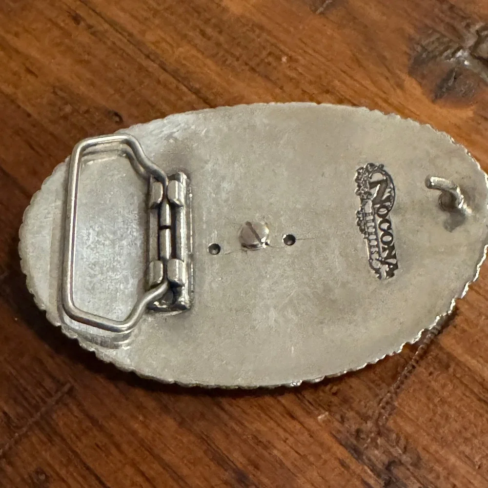 Nocona Silver Horse Head Rhinestone Western‎ Floral Scroll Oval Belt Buckle